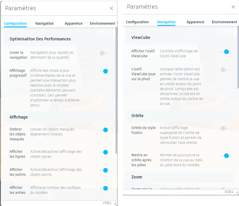 Menu parametre autodesk viewer